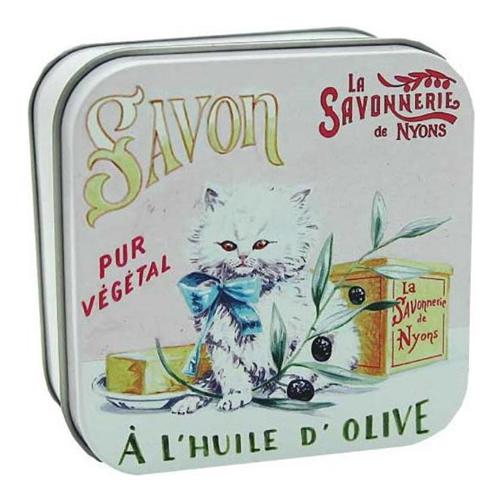 ラ・サボネリー アンティーク缶入り石鹸 ペルシャ猫(コットンフラワー)
