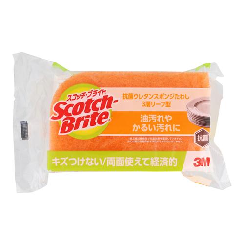 スコッチ・ブライト 抗菌ウレタンスポンジたわし リーフ型/3層  オレンジSS-72K