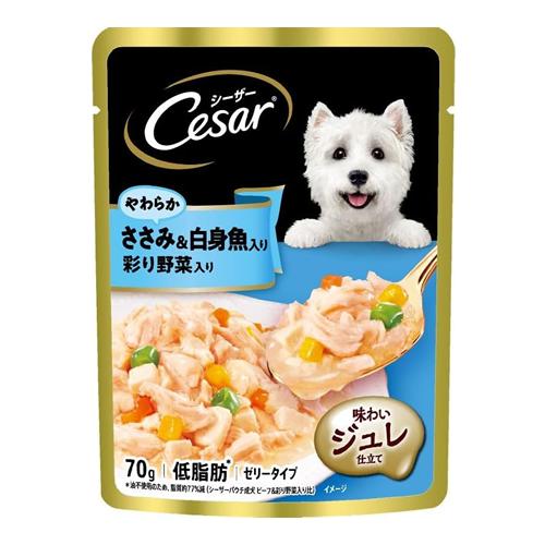 シーザー パウチ 成犬用 やわらかささみ&白身魚入り 彩り野菜入り ゼリータイプ