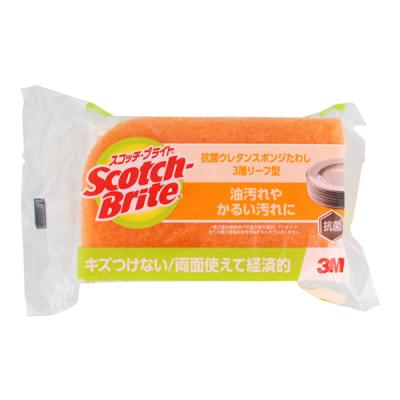 スコッチ・ブライト 抗菌ウレタンスポンジたわし リーフ型/3層  オレンジSS-72K