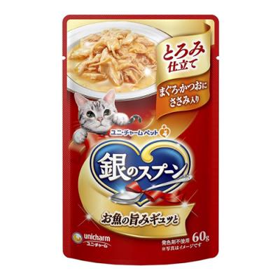 銀のスプーン 猫用パウチ とろみ仕立てまぐろ・かつおにささみ入り