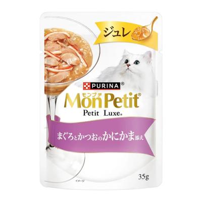 モンプチ プチリュクスパウチ ジュレ  まぐろとかつおのかにかま添え