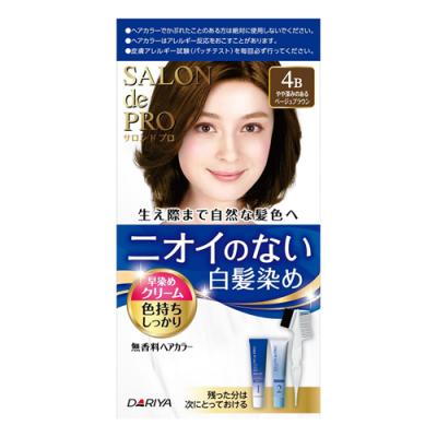 サロンドプロ 無香料ヘアカラー 早染めクリーム 白髪用 4B やや深みのあるベージュブラウン