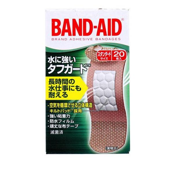 ●BAND-AID（バンドエイド）水に強いタフガード●長時間の水仕事などのハードな状況にも耐えられる粘着力を持った、防水絆創膏（ばんそうこう）です。●厚地の丈夫な布製テープがキズを衝撃から守る。●パッ