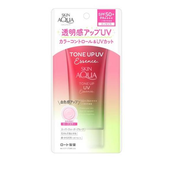 ●ロート製薬 スキンアクア トーンアップUVエッセンス ハピネスオーラ ローズカラー（ROHTO SKIA SQUA TONE UP UV Essence）●UVカットしながら色と光をコントロールし、