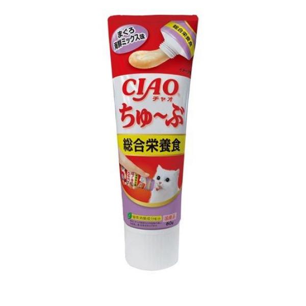 ●与えたい分だけ出して使用できる、チューブタイプのちゅ〜る『CIAOちゅ〜ぶ』●1日に必要な栄養バランスが摂れる総合栄養食タイプ。●この商品は、ペットフード公正取引協議会の定める分析試験の結果、総合栄