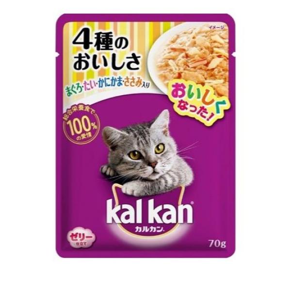 ●厳選されたまぐろ・たい・かにかま・ささみをカルカン特製だしで煮込み、ジューシーなゼリー仕立てにしました。●1歳以上の猫に必要な栄養素がバランスよく含まれた総合栄養食です。●この商品は、ペットフード公