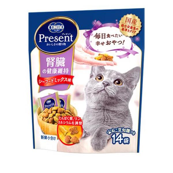 ●日本ペットフード COMBO Present（コンボ プレゼント）キャット おやつ 腎臓の健康維持 シーフードミックス味●おいしくカラダにやさしい毎日食べたい幸せおやつ。●たんぱく質、リン、カルシウ