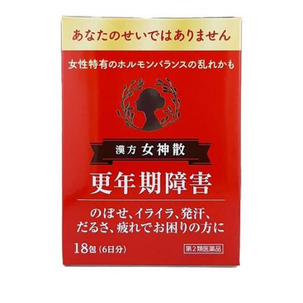 女神散は，江戸時代の名医浅田宗伯が婦人の血の道症によく効くことから命名した漢方薬です。その名前が示している通り，女性特有の諸症状に用いられる漢方薬で，血の道症，産前産後あるいは更年期障害による不快な症