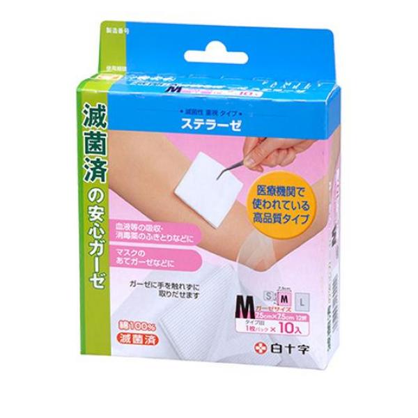 ●白十字 Family Care（ファミリーケア）ステラーゼ（白十字折りガーゼ滅菌済）●1枚ずつ個包装、滅菌されているので傷口にも安心です。●滅菌バッグから取り出し、すぐにお使いいただけます。●用途に