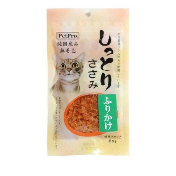 ●Pet Pro（ペットプロジャパン）純国産しっとりささみ ふりかけ●猫用スナック●新鮮な九州産鶏ささみを100%使用。●猫の小さな体を考え食品添加物は最小限に抑え、小さな口でも食べやすいふりかけに仕