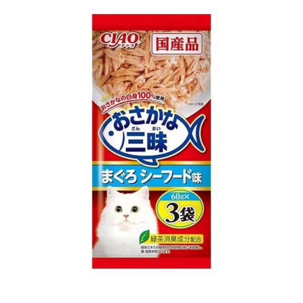●いなばペットフード CIAO（チャオ）おさかな三昧（ざんまい）まぐろシーフード IC-412●猫用ウェットフード●スルット出しやすいゼリー入りのお魚パウチです。●おさかなの白身を100%使っています