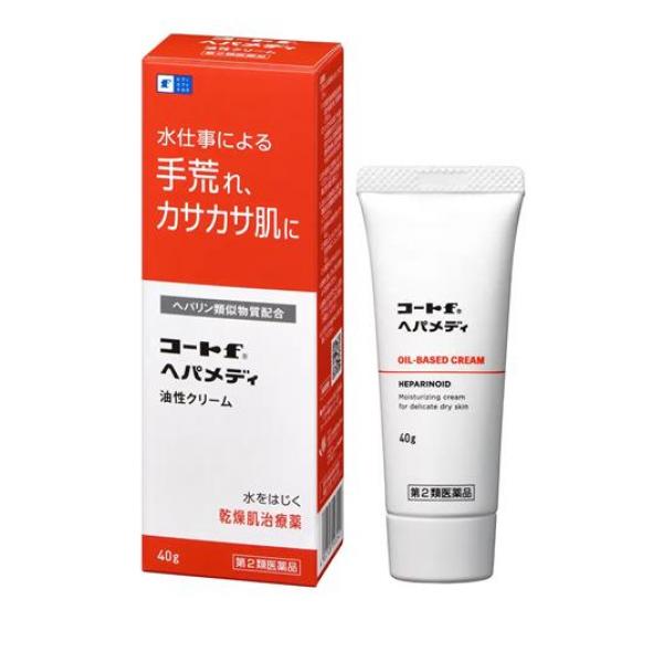 コートｆへパメディは，主成分のヘパリン類似物質が肌の奥まで浸透して内側から保湿するとともに，油性クリームが肌表面をカバーして外部の刺激から患部を守り，乾燥しにくい状態に導く治療薬です。