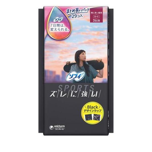 ●ユニ・チャーム ソフィ SPORTS(スポーツ)260 特に多い昼用 羽つき 26cm●フィットテクノロジー搭載、ズレに強い生理用ナプキン。●3Dフィット吸収体が多量に吸収するので、多い日の動きモレ