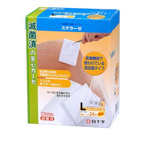 ●白十字 Family Care（ファミリーケア）ステラーゼ（白十字折りガーゼ滅菌済）●1枚ずつ個包装、滅菌されているので傷口にも安心です。●滅菌バッグから取り出し、すぐにお使いいただけます。●用途に